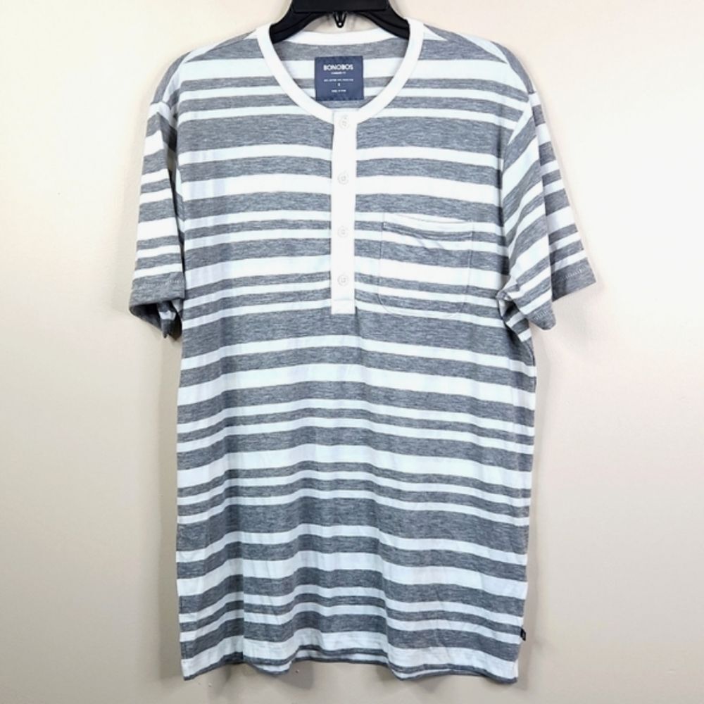 Bonobos Striped Short Sleeve Cotton Blend Henley Shirt Medium
